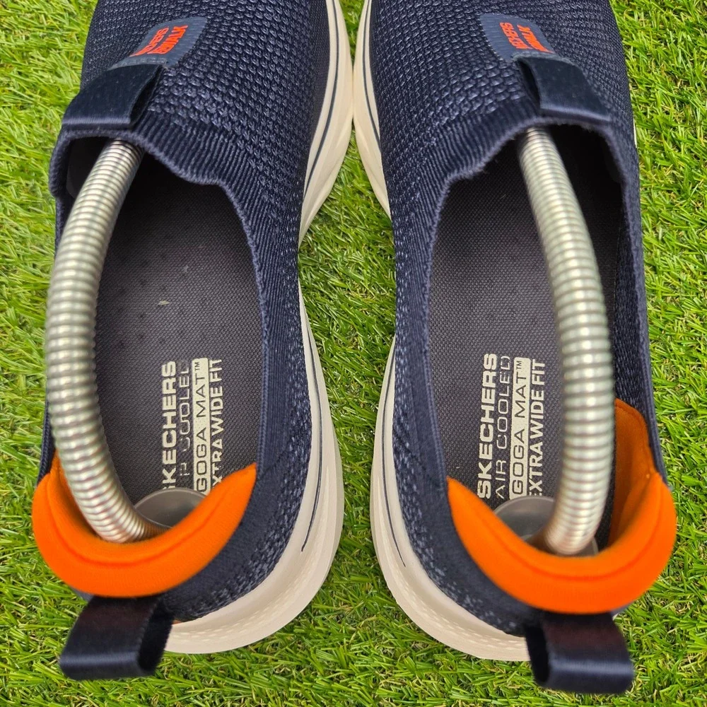 Skechers GO WALK 7 SIZE 8 EXTRA WIDE Men's Stretch Fit Slip On Shoes Navy Orange